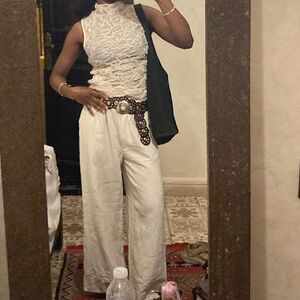 Isa Arfen 100% linen wide leg high waisted pants